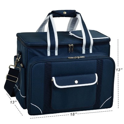 Navy Blue Insulated Picnic Cooler Bag with Wooden Accessories