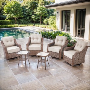 POCASSY Outdoor Swivel Patio Chairs Set with 6-Inch Thick Cushions, All Weather Brown Wicker Patio Furniture Set Outdoor Bistro Set for Porch - 1 of 4