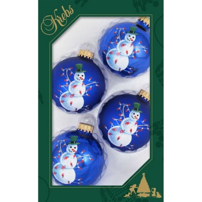 Christmas by Krebs 4ct Victoria Blue and White Snowman Tangled in Lights 2-Finish Christmas Ball Ornaments 2.5" (67mm)