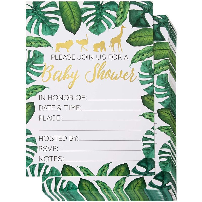 Juvale 36-Pack Baby Shower Invitation with Envelopes, Gold Foil Tropical Animal Designs (5 x 7 In), 5 of 9