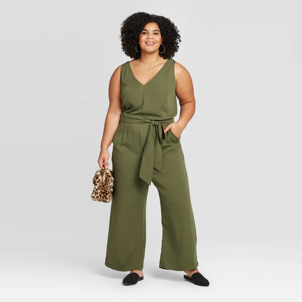 Women's Plus Size Sleeveless V-Neck Jumpsuit - A New Day Green 1X, Women's, Size: 1XL was $29.99 now $20.99 (30.0% off)