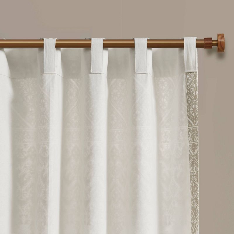 84"x50" Mila Cotton Printed Room Darkening Window Curtain Panel with Chenille detail and Lining, 4 of 8