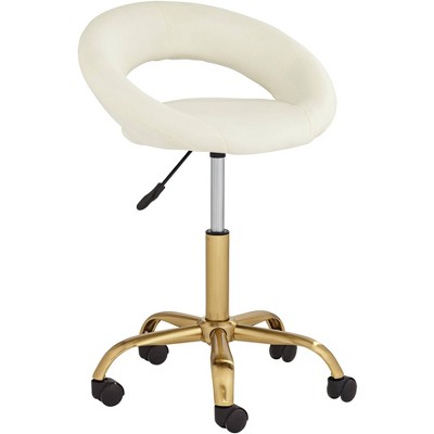 White Faux Leather Armless Adjustable Office Chair with Gold Base