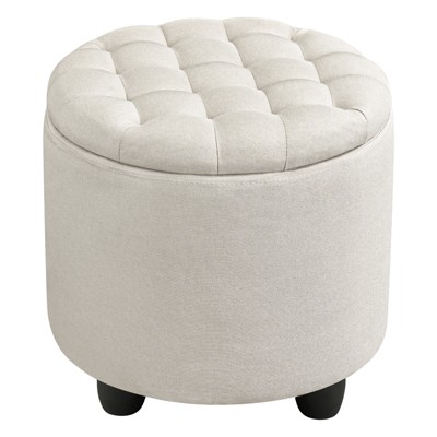 Ridstar Modern Accent Round Storage Ottoman For Living Room, Bedroom & Vanity-Beige