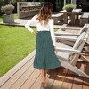 Women's Polka Dot Maxi Skirt - High Waist Pleated Midi Swing Skirt with Pockets for Beach & Cruise Green - 3 of 4