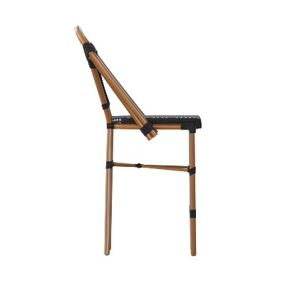 Emma + Oliver 26" Black & White PE Rattan Bistro Counter Stools with Bamboo Metal Frame