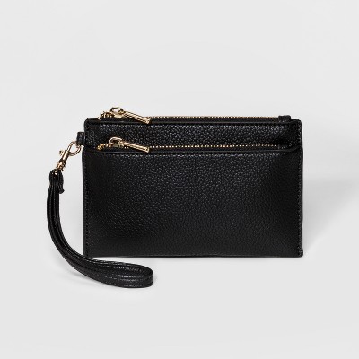 Double Zip Wristlet Pouch - A New Day™ Black