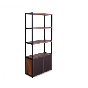 HomeRoots Brown And Black Metal Three Tier Bookcase with Two Doors - 1 of 4
