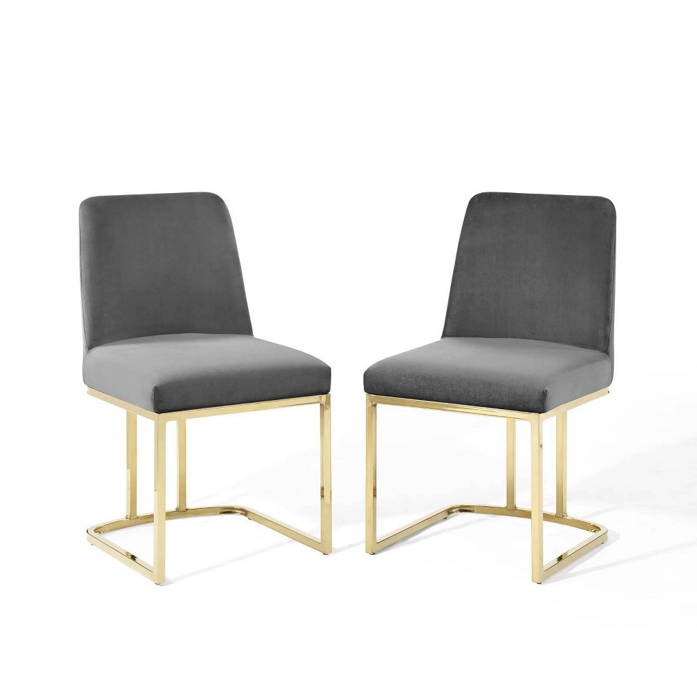 Photos - Chair Modway Set of 2 Amplify Sled Base Performance Velvet Dining  Gold/Gray - Mo 