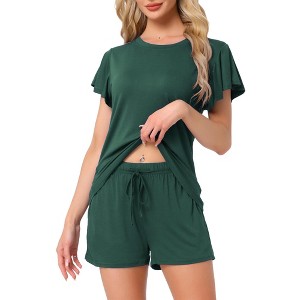 INSPIRE CHIC Women's Flounce Short Sleeve Top and Shorts with Pockets Pajama Set - 1 of 4