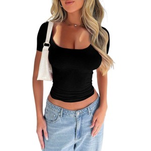 Clearlove Women's Long Sleeve Shirts Scoop Neck Ribbed Knit Tops Slim Fitted Casual Basic Blouses. - 1 of 4