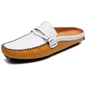 Santimon Mens Penny Mules Leather Slip on Shoes Casual Office Backless Loafers White Tan - 1 of 4