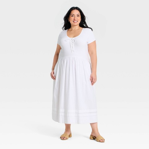 Женские кепки Universal Thread Women's Western Short Sleeve Maxi A-Line Dress - Universal Thread™ White XXL