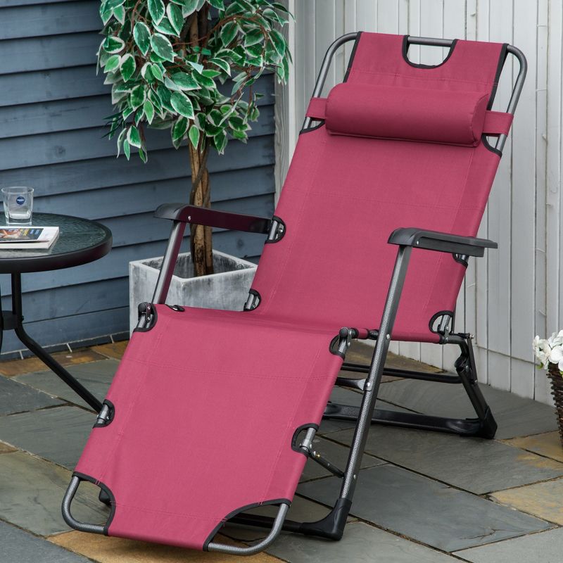 Outsunny 2-in-1 Folding Patio Lounge Chair w/ Pillow, Outdoor Portable Sun Lounger Reclining to 120°/180°, Oxford Fabric, 2 of 7