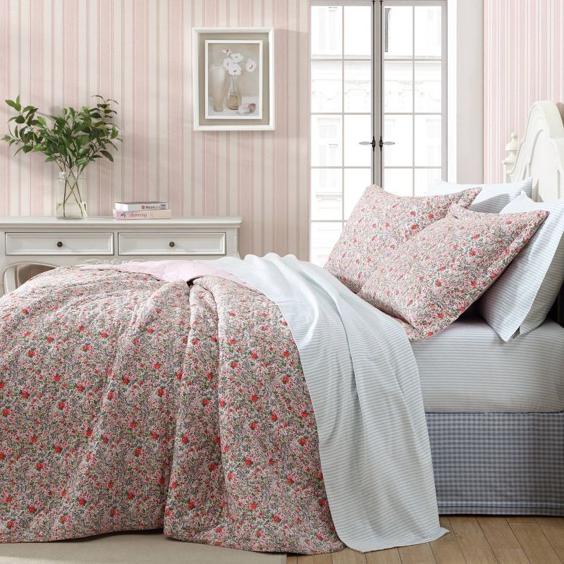 Laura Ashley Rowena 100% Cotton Quilt Pink, 5 of 10