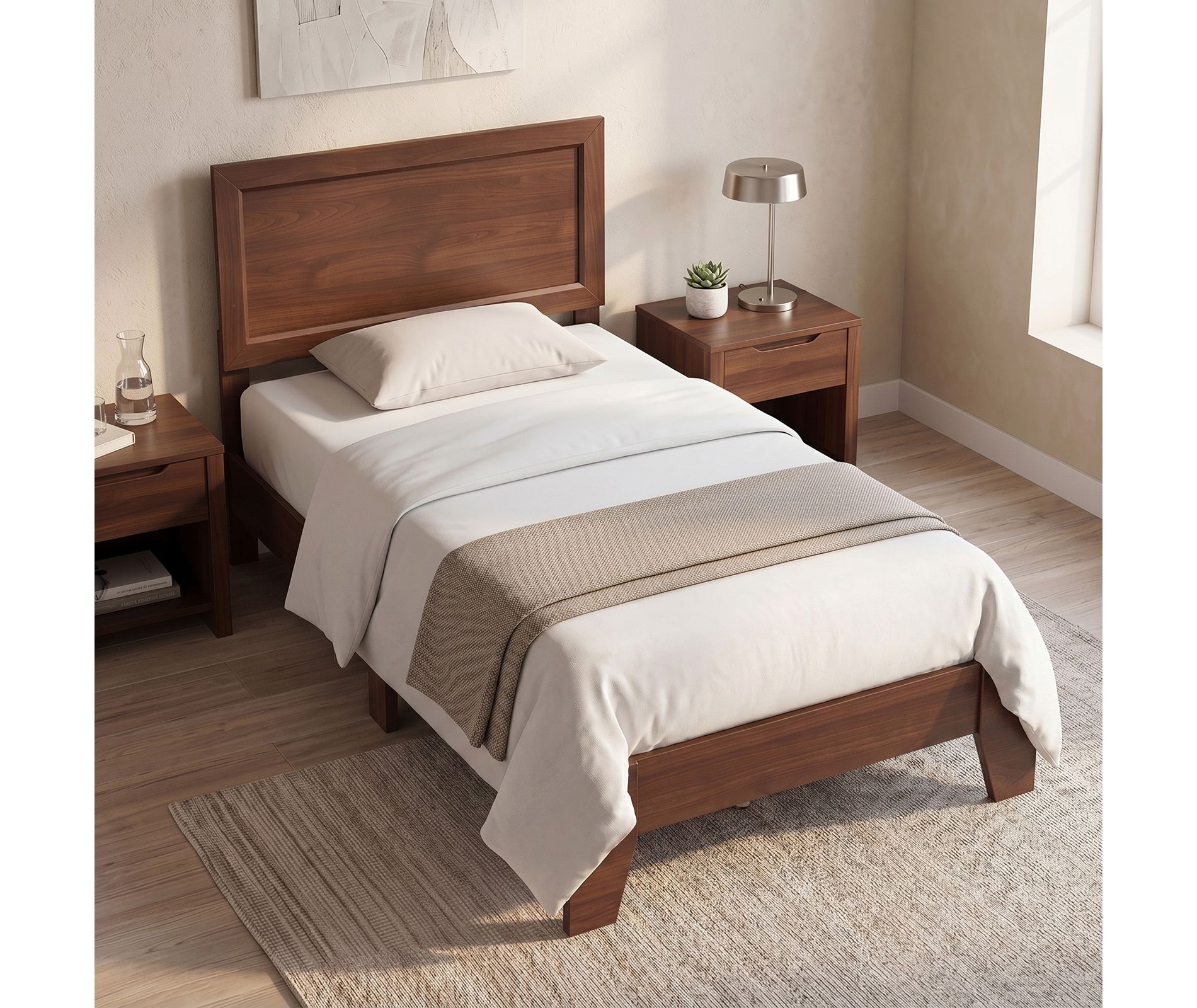Costway Queen Size Bed Frame, Modern Platform Bed with Headboard, Under-bed Storage Space White/Walnut