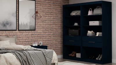 Tatiana Midnight Blue Contemporary Open Wardrobe with Drawers