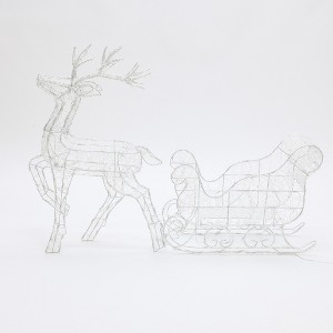 LuxenHome 2-Piece Lighted Reindeer and Sleigh Christmas Yard Decoration, Outdoor Holiday Set with Timer White - 1 of 4