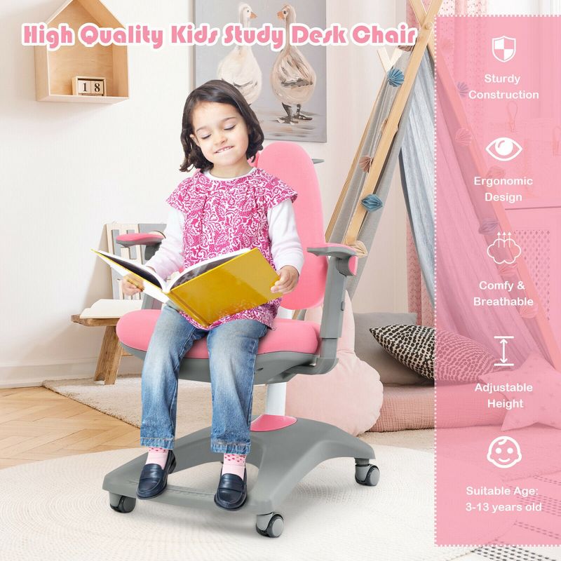 Costway Kids Desk Study Chair Adjustable Height Depth w/ Sit-Brake Casters, 5 of 11