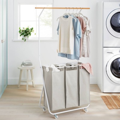 Rolling Triple Laundry Sorter with Hangbar - Brightroom&#8482;