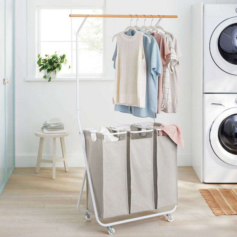 Rolling Triple Laundry Sorter with Hangbar - Brightroom&#8482;, 3 of 10