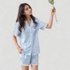 Anna-Kaci Lounge Women's Short Sleeve Satin Pajama Set with Button Down Top Elastic Waist Shorts and Lace Trim Detail - 2 of 4