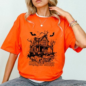 Simply Sage Market Haunted House Pumpkins And Bats Short Sleeve Tee - 1 of 4