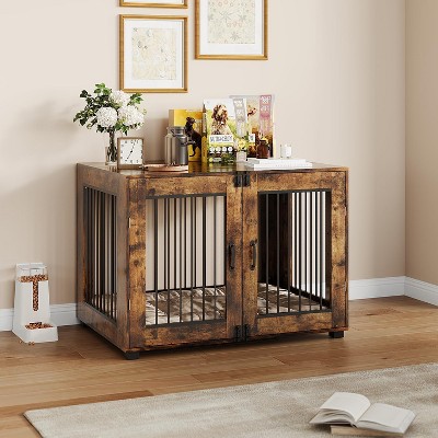 Wooden Dog Crate Furniture – Elegant Indoor Dog Kennel for Large/Medium Dogs, Functional End Table Design