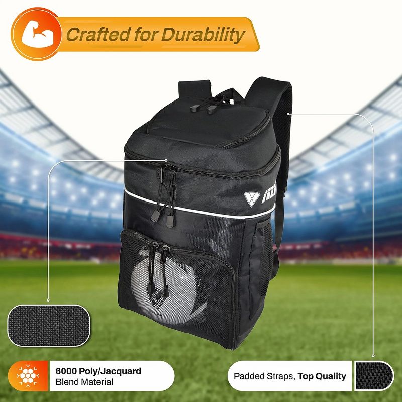 Vizari Titan Soccer Backpack With Ball Compartment and Vented Ball Pocket and Mesh Side Cargo Pockets for Adults and Teens, 2 of 7