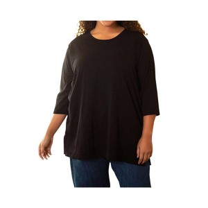 Women's Cotton 3/4 Sleeve U-Neck Tee - Plus - On The Plus Side - 1 of 4
