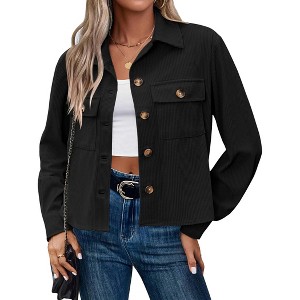 Women's Fashion Cropped Corduroy Button Down Jackets Tops Fall Trendy Long Sleeve Shirts - 1 of 4