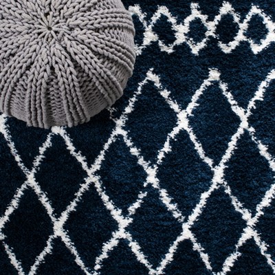 Ivory and Navy 8' x 10' Synthetic Shag Area Rug