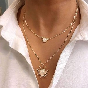 HTUTWOO Layered Choker Multi Chains Pendant Sun and Moon Charm Necklaces Jewelry Gifts for Women - 1 of 4