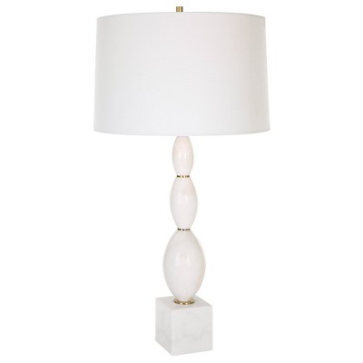 Uttermost Regalia White Marble Table Lamp – 31.25"H x 16"W x 16"D, Beaded Marble Base with Antique Brass Accents & White Linen Shade