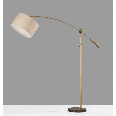Adler Adjustable Arc Floor Lamp in Antique Brass with Cream Shade