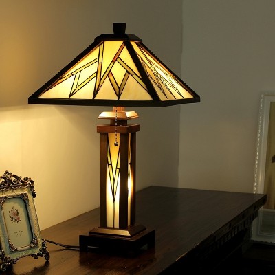 Lamorak Mission Style Stained Glass Adjustable Table Lamp with Walnut Finish