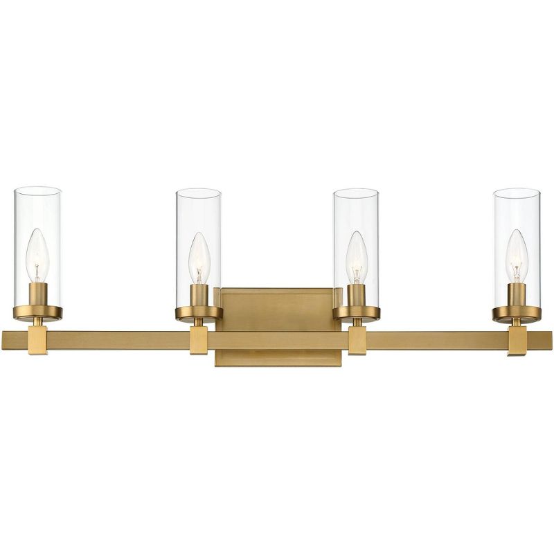 Stiffel Modern Wall Light Brass Gold Hardwired 29 3/4" 4-Light Fixture Clear Glass Shade for Bedroom Bedside Bathroom Vanity Living Room Hallway House, 1 of 10