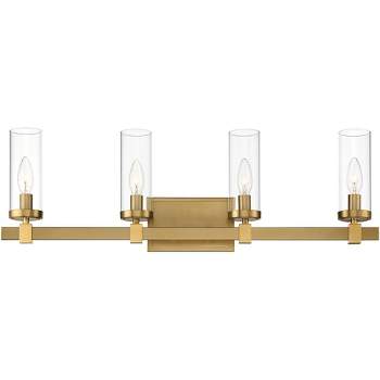 Stiffel Modern Wall Light Brass Gold Hardwired 29 3/4" 4-Light Fixture Clear Glass Shade for Bedroom Bedside Bathroom Vanity Living Room Hallway House