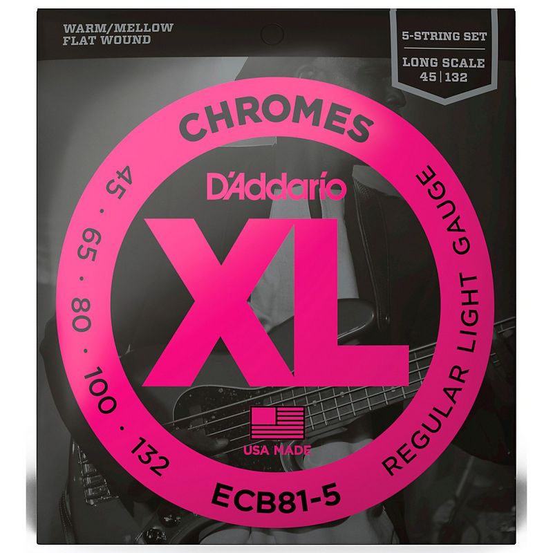 D'Addario ECB81-5 Chromes XL Flatwound Bass Strings - Light Gauge, 1 of 6