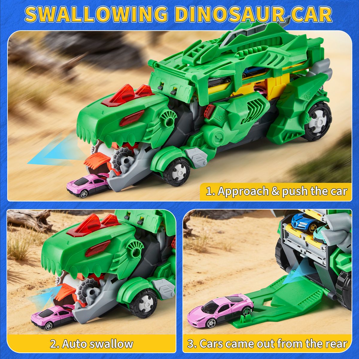 Toddler Toys Car Track Set for 3 4 5 6 Years Old Boys, Dinosaur Transporter Car Race Track with 12 Die-Cast Car Toys, Ejecting Dinosaur Track - thumbnail 6
