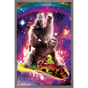 Trends International James Booker - Space Sloth Llama Cat Riding Taco Framed Wall Poster Prints - 1 of 4