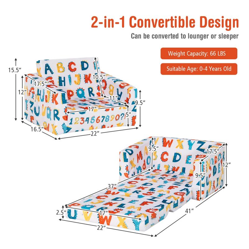 Costway 2 in 1 Kids Convertible Sofa Children Flip-out Chair Lounger Couch Sleeper, 2 of 13