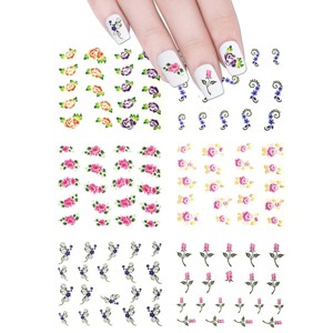 Wrapables Nail Art Water Nail Stickers Water Transfer Stickers / Nail Art Tattoos / Nail Art Decals, Floral (6 Sheets) - 1 of 2