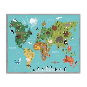 Stupell Industries Country Animals World Map Continents Wildlife Diagram Framed Giclee Art - 1 of 4