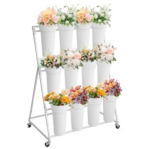 Flower Display Stand,3 Tier Flower Cart with 12 Round Buckets and ...