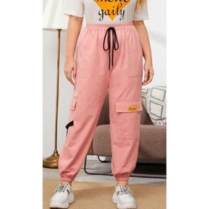 Women's Plus Size Cargo Pants High Stretch Cotton Casual Comfortable Soft Elastic Waist Relaxed Fit with Large Side Pockets - 1 of 4