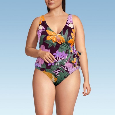 Lands' End Women's Chlorine Resistant Side Tie V-neck Tankini Swimsuit Top