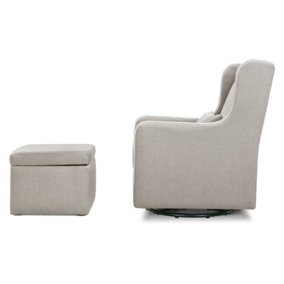 Gray Linen Swivel Glider with Storage Ottoman