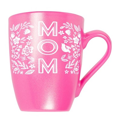 Elanze Designs Mother's Day Appreciation Coffee Cup Mug 10 Ounce Ceramic With Shimmery Metallic Finish Mom Floral Pattern Princess Pink