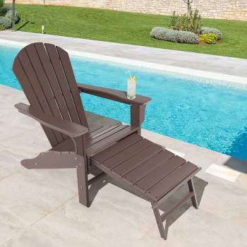Costway Outdoor Patio HDPE Deck Adirondack Chair Beach Seat Retractable Ottoman White\Black\Coffee\Grey\Turquoise